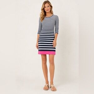 Lilly Pulitzer Navy Stripe T Shirt Dress Pink Trim XS‎